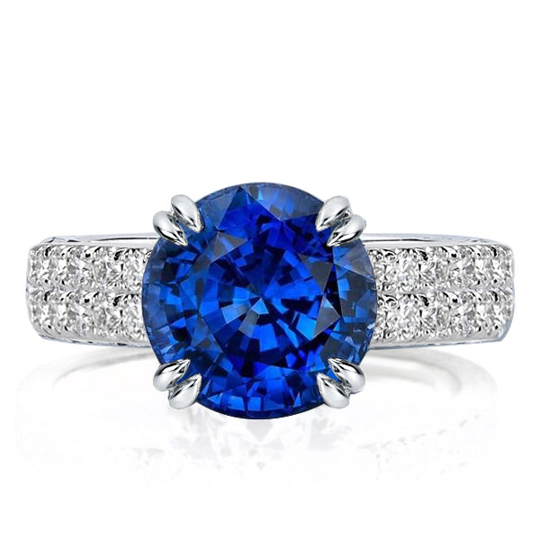 Double Prong Round Blue Engagement Ring, White