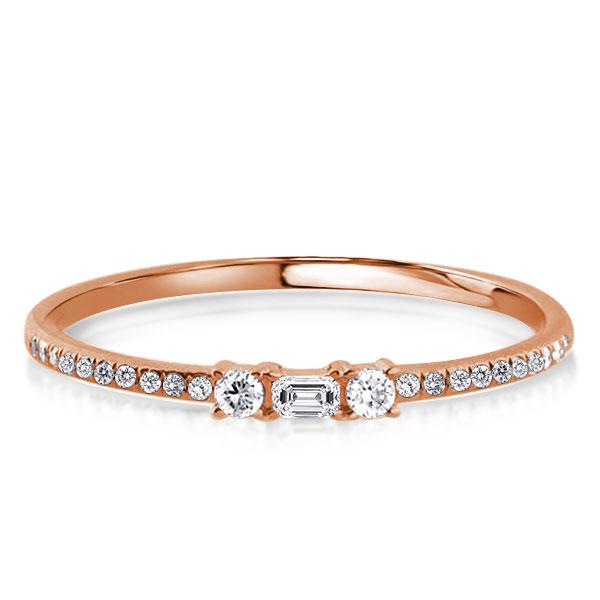 Three Stone Round & Emerald Cut Rose Gold Wedding Band, White