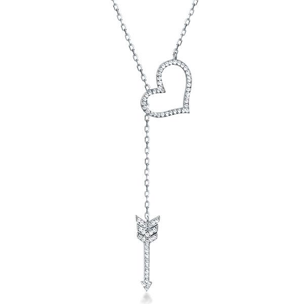 Beautiful Heart & Key Design Pendant Necklace, White