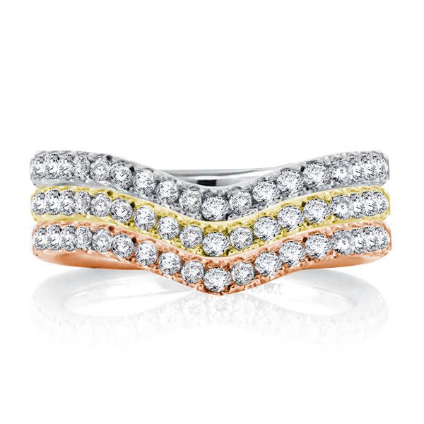 Curved Half Eternity Triple Row Round Cut Wedding Band Set, White