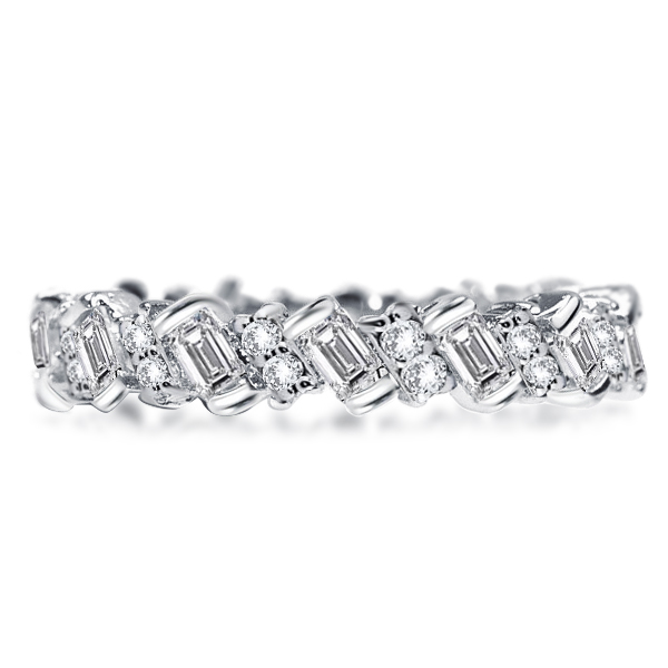 Baguette & Round Cut Eternity Wedding Band, White