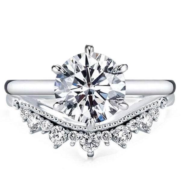 V-Design Milgrain Round Cut Bridal Set, White
