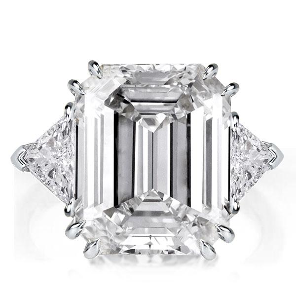 Double Prong Three Stone Emerald Engagement Ring, White