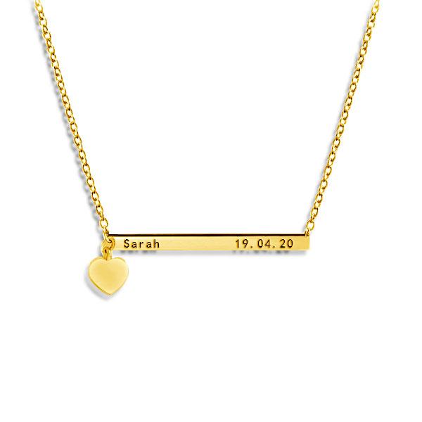 Heart Design Personalized Bar Necklace, White