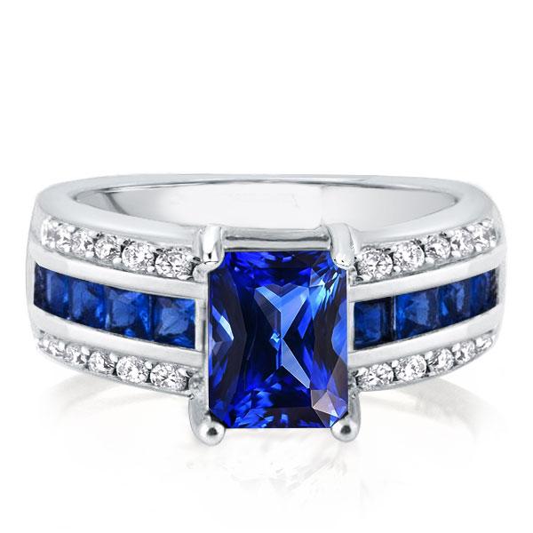 Italo Art Deco Created Sapphire Engagement Ring, White