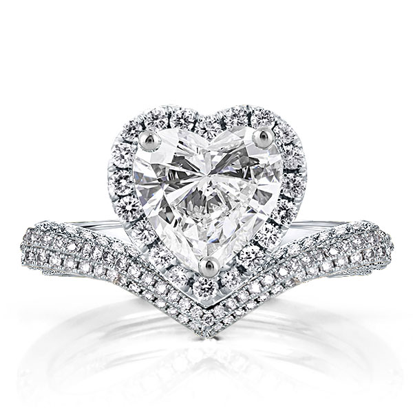 V-Design Halo Heart Cut Engagement Ring, White