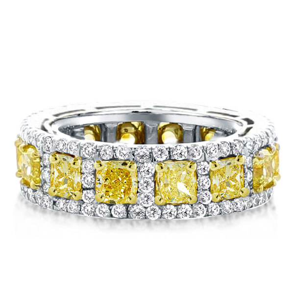 Two Tone Cushion Yellow Wedding Band, White
