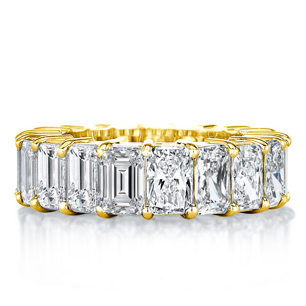Golden Half Emerald & Radiant Cut Wedding Band, White