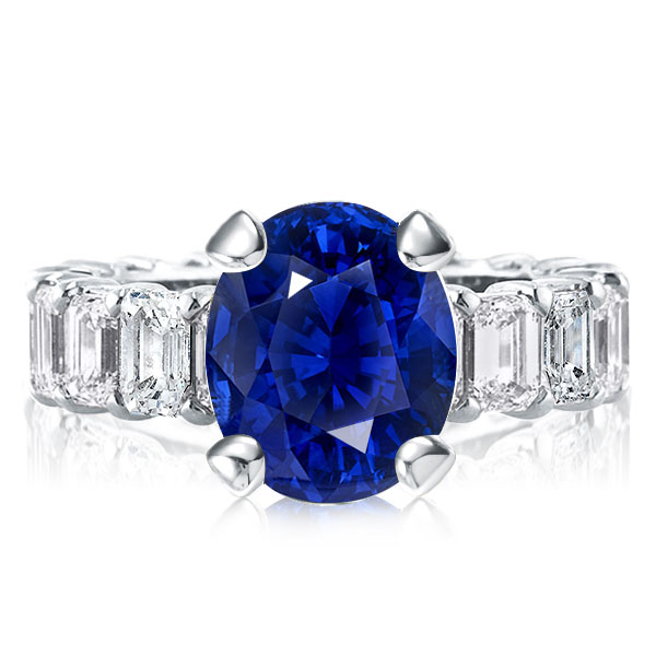 Eternity Blue Oval Cut Engagement Ring, White