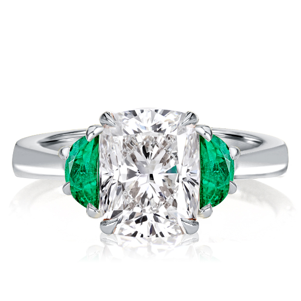 Three Stone Cushion Cut Engagement Ring, White