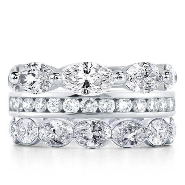 Triple Row Marquise & Round & Oval Stackable Band Set, White