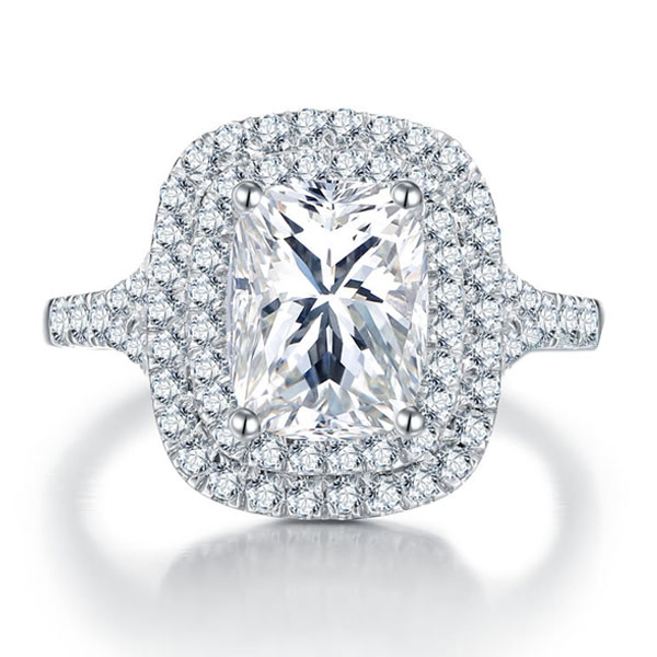 Italo Halo Created White Sapphire Engagement Ring