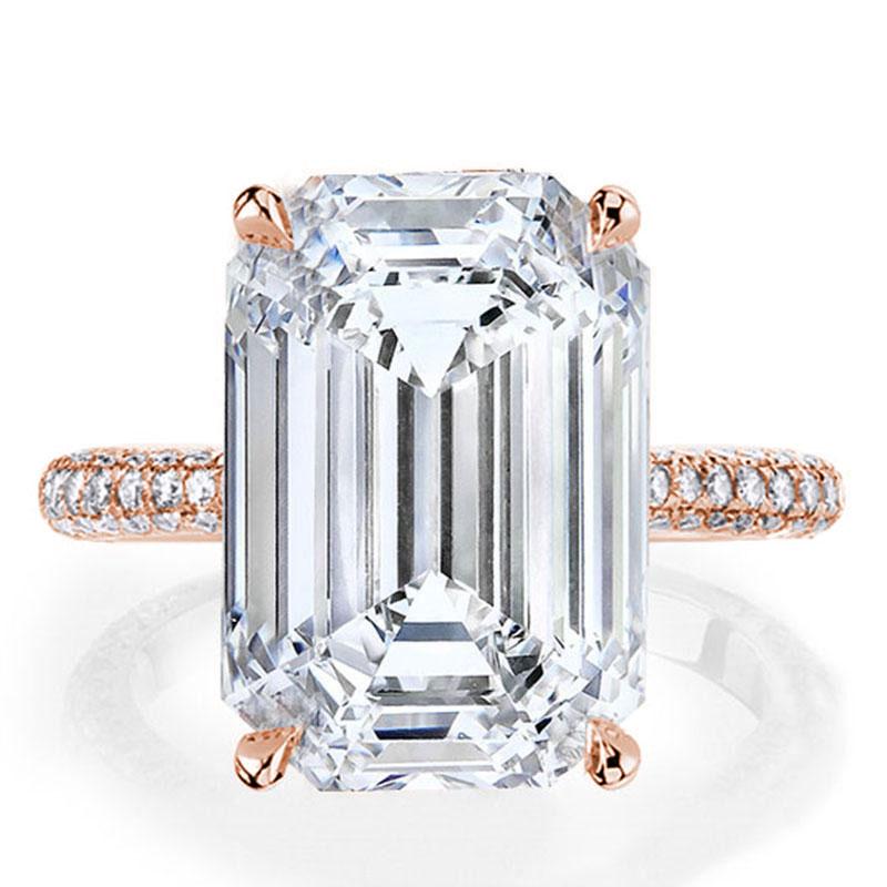 Rose Gold Classic Emerald Engagement Ring, White