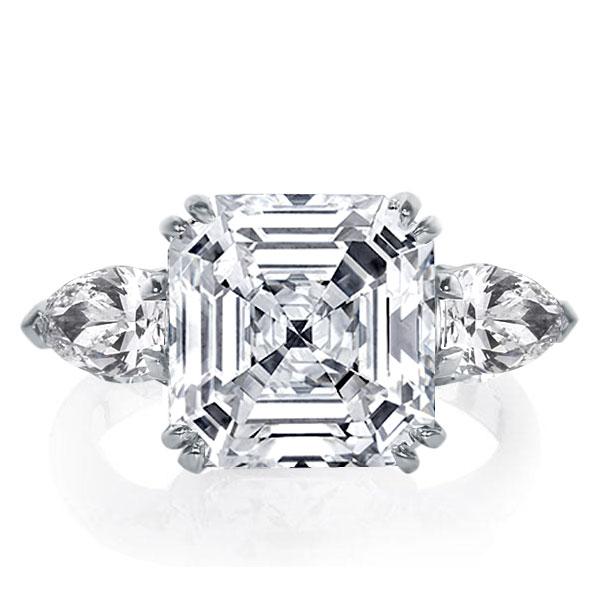 Three Stone Asscher Engagement Ring, White