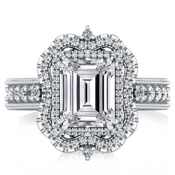 

Vintage Milgrain Halo Emerald Engagement Ring(4.15 CT. TW.), White