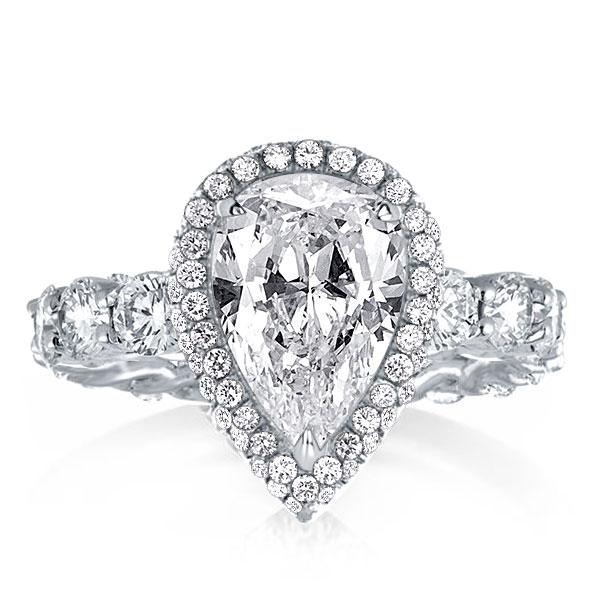 Halo Pear Cut Engagement Ring, White