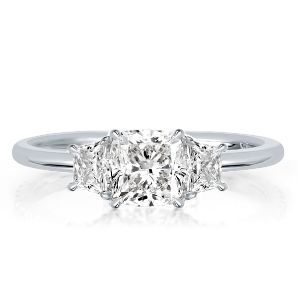 Three Stone Cushion Cut Engagement Ring, White
