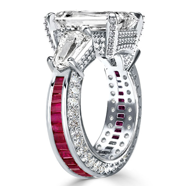 White Three Stone Emerald Cut Engagement Ring