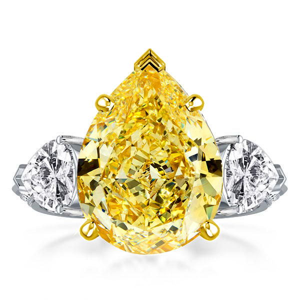 Two Tone Three Stone Pear Cut Engagement Ring, White