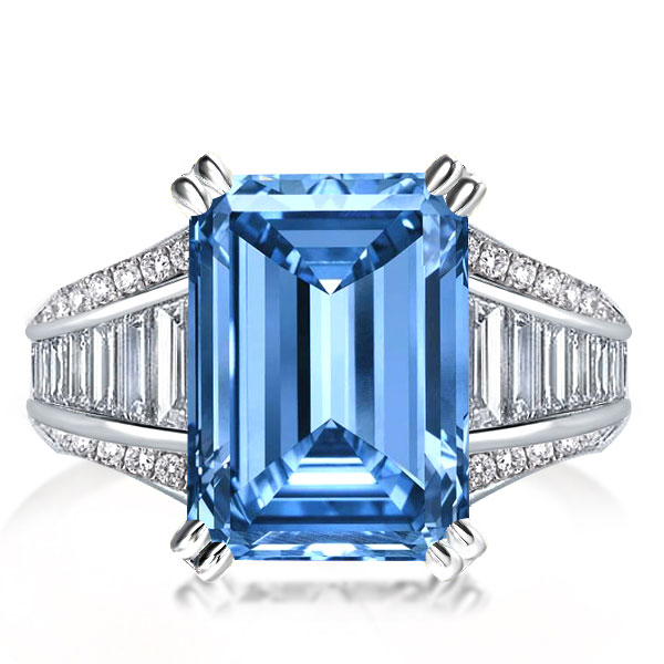 Double Prong Emerald Cut Engagement Ring, White