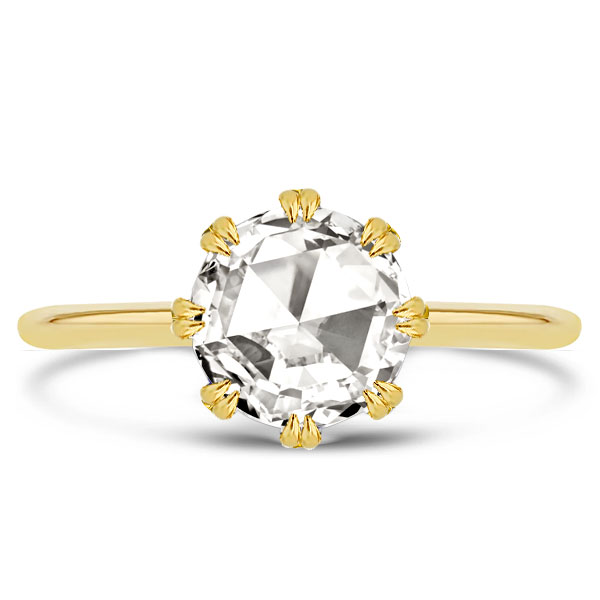 Golden Rose Cut Double Prong Solitaire Engagement Ring, White