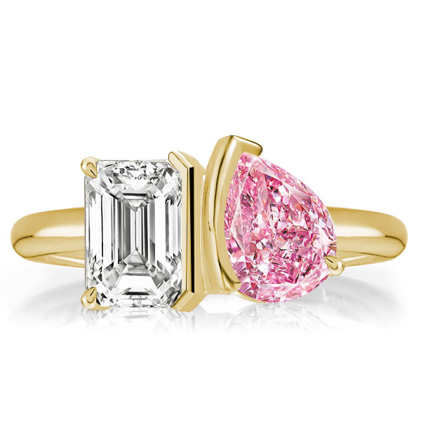Golden Pear & Emerald Twin Stone Engagement Ring, White
