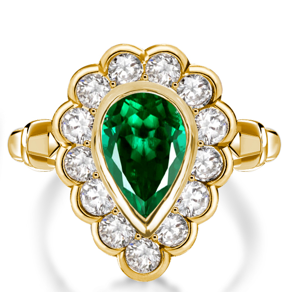 Vintage Emerald Sapphire Pear Halo Engagement Ring For Women, White