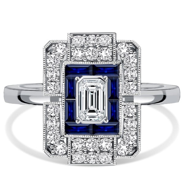 Italo Elongated Antique Baguette Cut White & Blue Sapphire Ring
Italo Elongated Antique Baguette Cut White & Blue Sapphire Ring