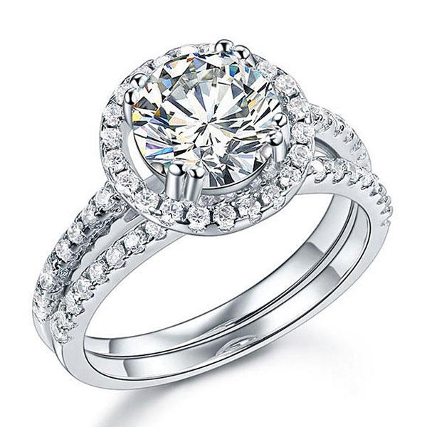 Italo Halo Created White Sapphire Bridal Set