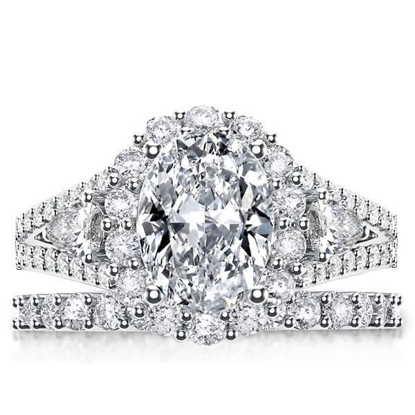 Italo Three Stone Halo Created White Sapphire Bridal Set