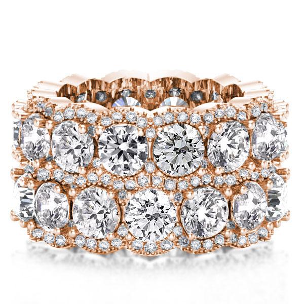 Rose Gold Double Row Halo Wedding Band, White