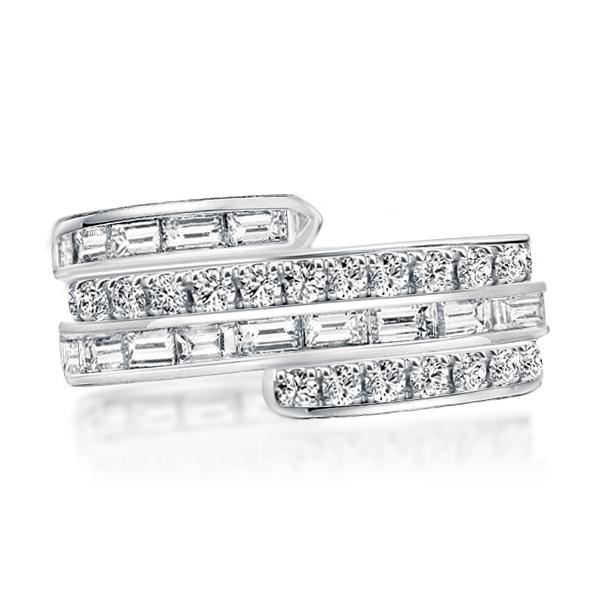 Multi-Row Special Design Round & Baguette Wedding Band, White