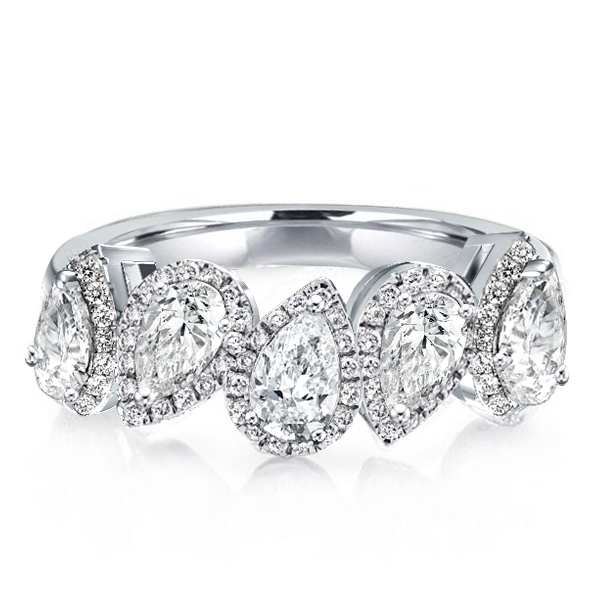 Halo Pear Cut Wedding Band, White