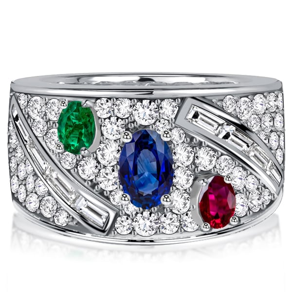 Italo Micro Pave Oval Cut Emerald & Blue Sapphire Ruby Band For Women, White
Italo Micro Pave Oval Cut Emerald & Blue Sapphire Ruby Band For Women, White