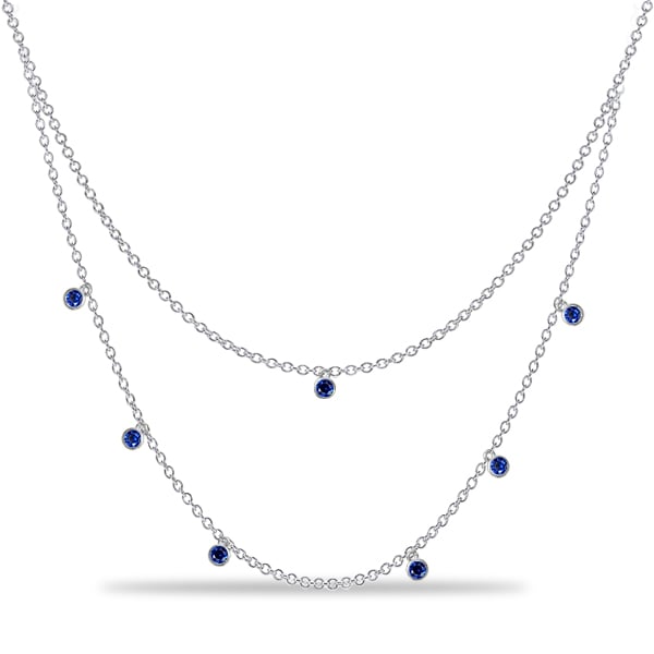 Italo Double Row Bezel Set Blue Sapphire Chain Necklace For Women, White
Italo Double Row Bezel Set Blue Sapphire Chain Necklace For Women, White