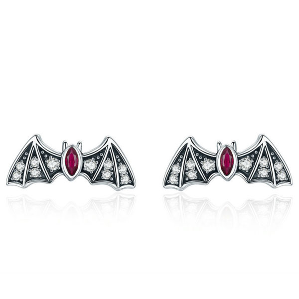 Black Bat Marquise Cut Stud Earrings, White