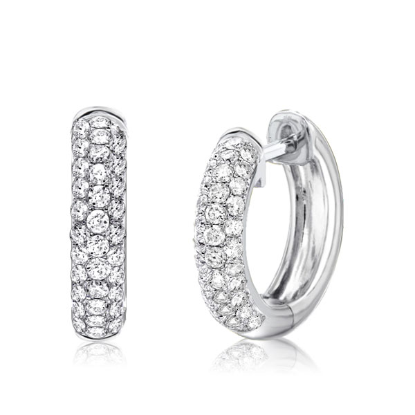 Pave Setting Round Cut Hoop Earrings, White
