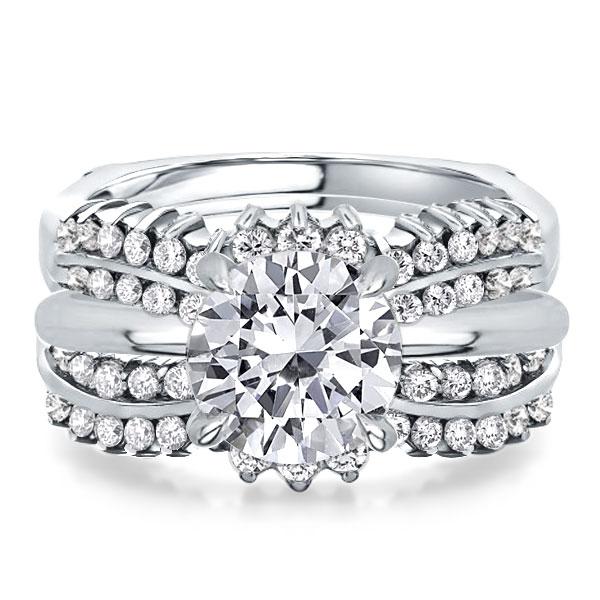 Multi Row Round Cut Guard Bridal Set For Women, White