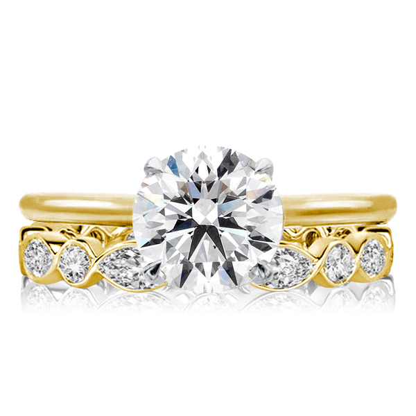 Two Tone Golden Round Cut Bridal Set, White