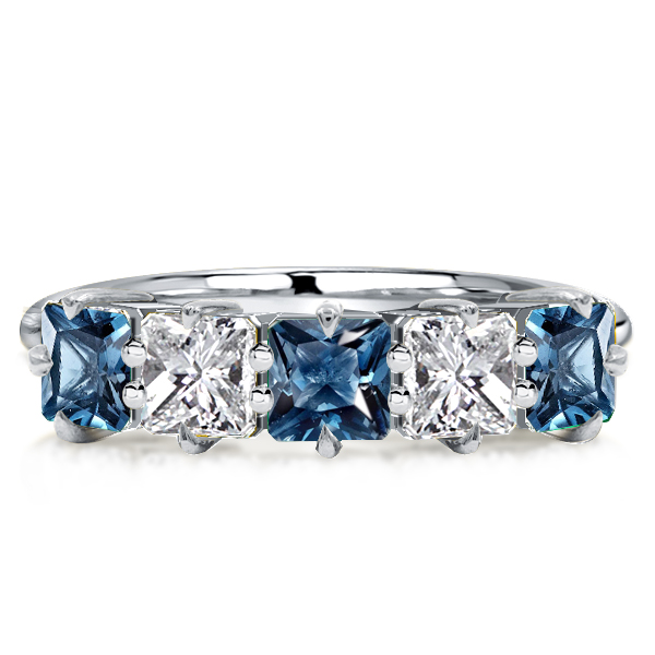 Italo Princess Cut Blue Topaz Band Half Eternity Wedding Band, White