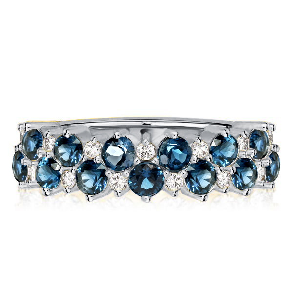 Italo Double Row Blue Topaz Half Eternity Wedding Band, White