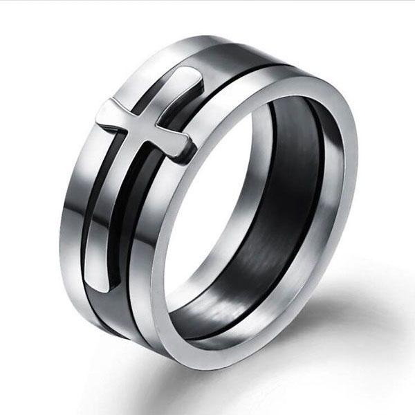 Italo Detachable Cross Design Titanium Steel Men's Wedding Band, White