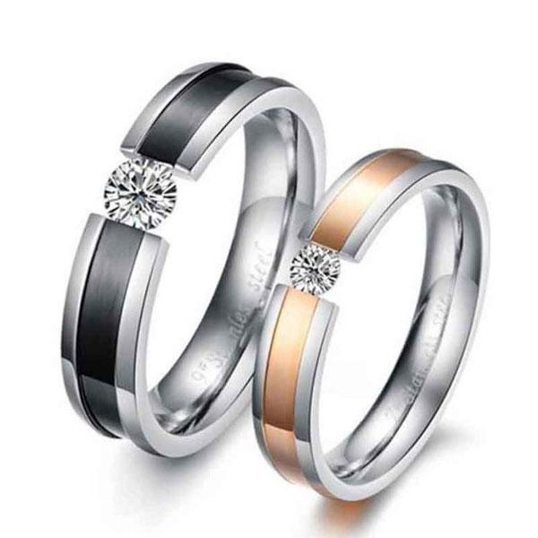 Classic Two Tone Titanium Steel Couple Rings, White