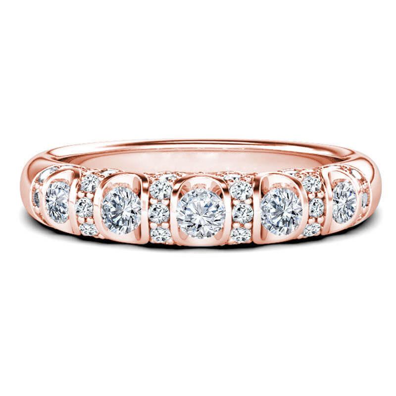 

Vintage Rose Gold Five Stone Round Cut Wedding Band, White