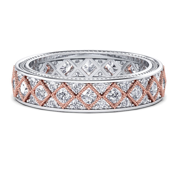 

Two Tone Vinage Milgrain Blaze Pave Wedding Band (0.76 CT. TW.), White