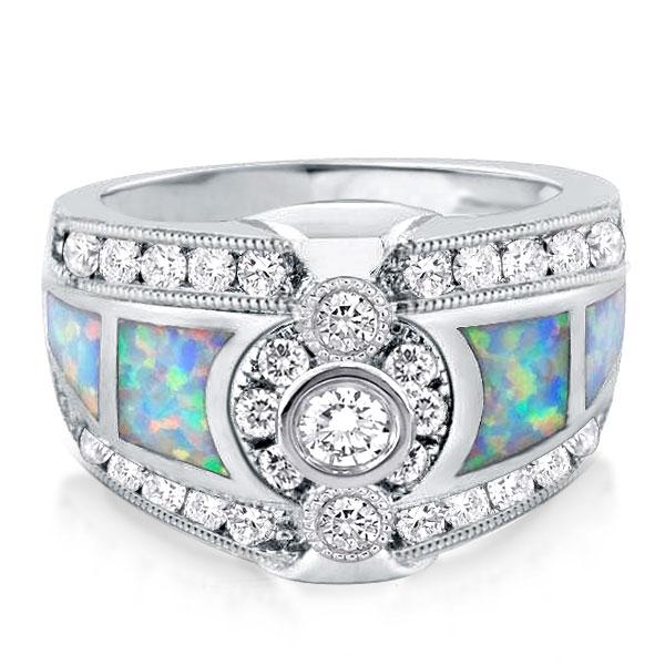 

Italo Milgrain Vintage Ring Opal Wedding Band For Women, White