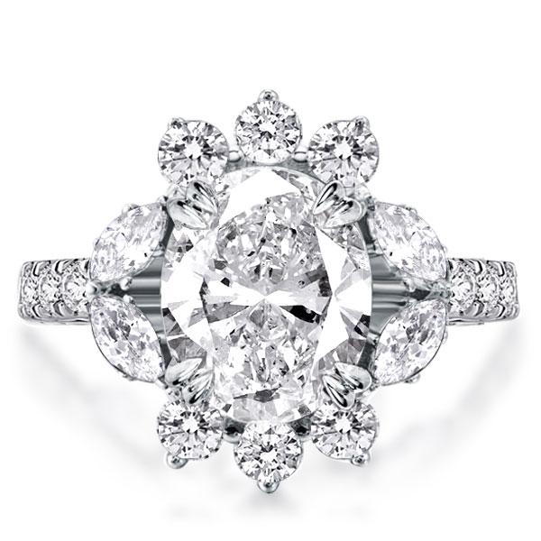 

Flower Double Prong Oval Cut Engagement Ring, White