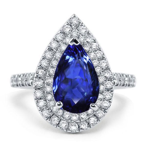 

Italo Double Halo Pear Created Sapphire Engagement Ring, White