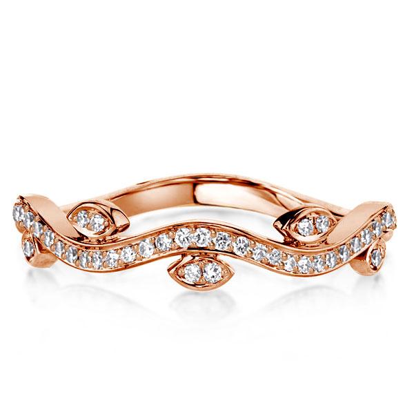 

Wave Design Rose Gold Round Cut Wedding Band, White