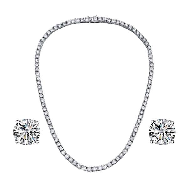 

Round Cut Tennise Simple Necklace And Earring Set, White